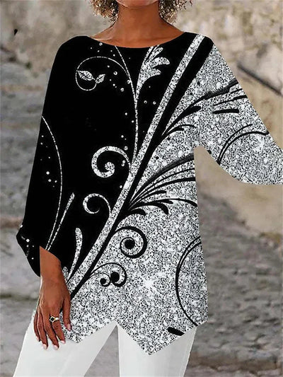 Amelie - Round Neck And Long Sleeve Printed Shirt