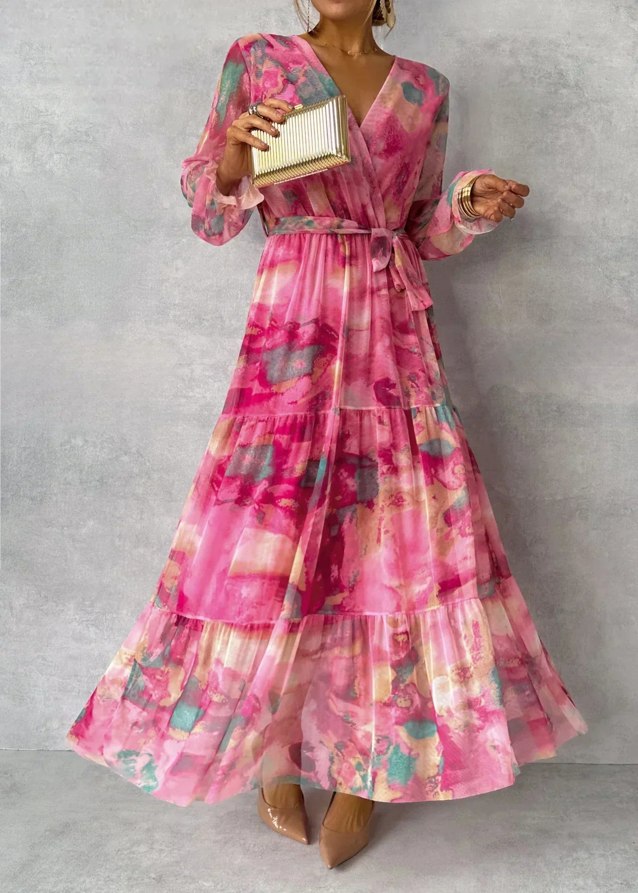 Evelyn – Floral Print Wrap Maxi Dress