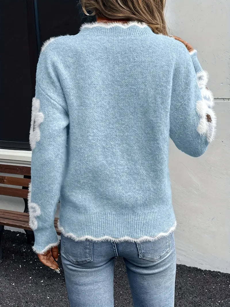 Merina - Stylish V-Neck Floral Sweater