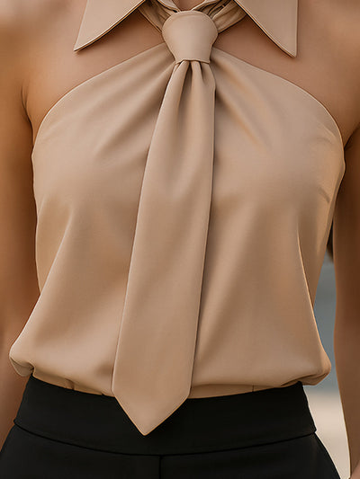 Alenia – Sleeveless Halter Blouse with Neck Tie Detail