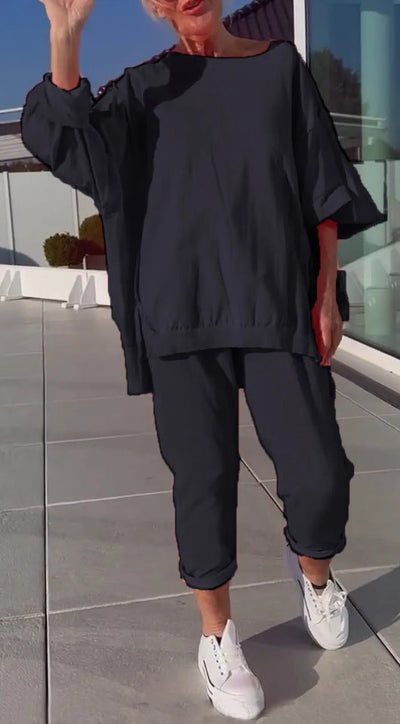 Angelina -  Round Neck Long Sleeved Top Set