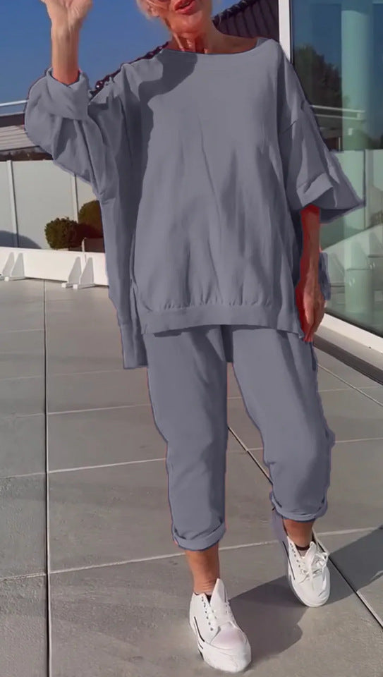 Angelina -  Round Neck Long Sleeved Top Set