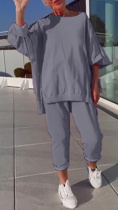 Angelina -  Round Neck Long Sleeved Top Set