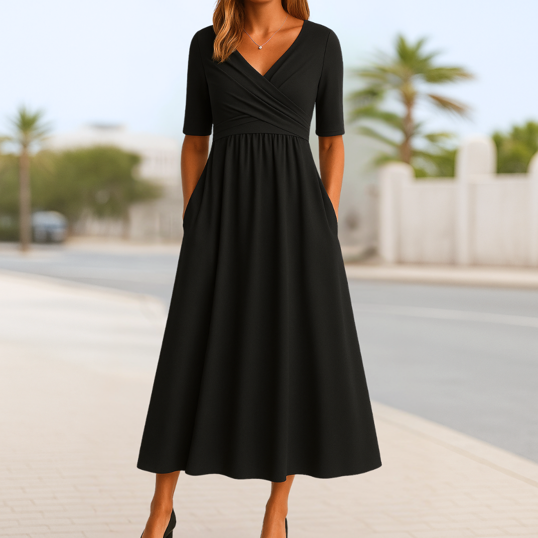 Isla –  Cross-Front Midi Dress