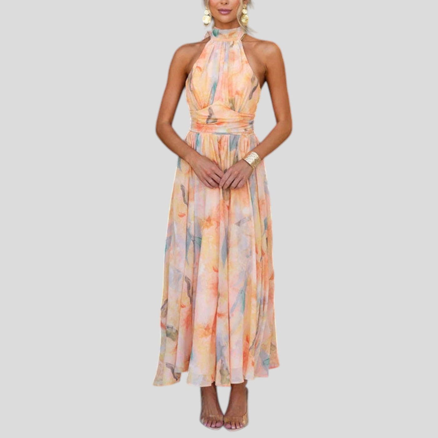 Solana – Watercolor Halter Maxi Dress