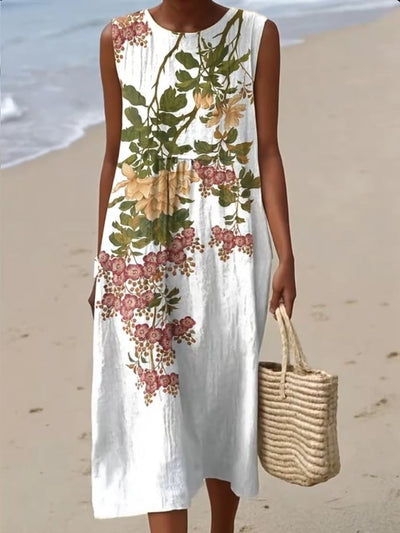 Women's Casual Floral Printed Round Neck Sleeveless Dress