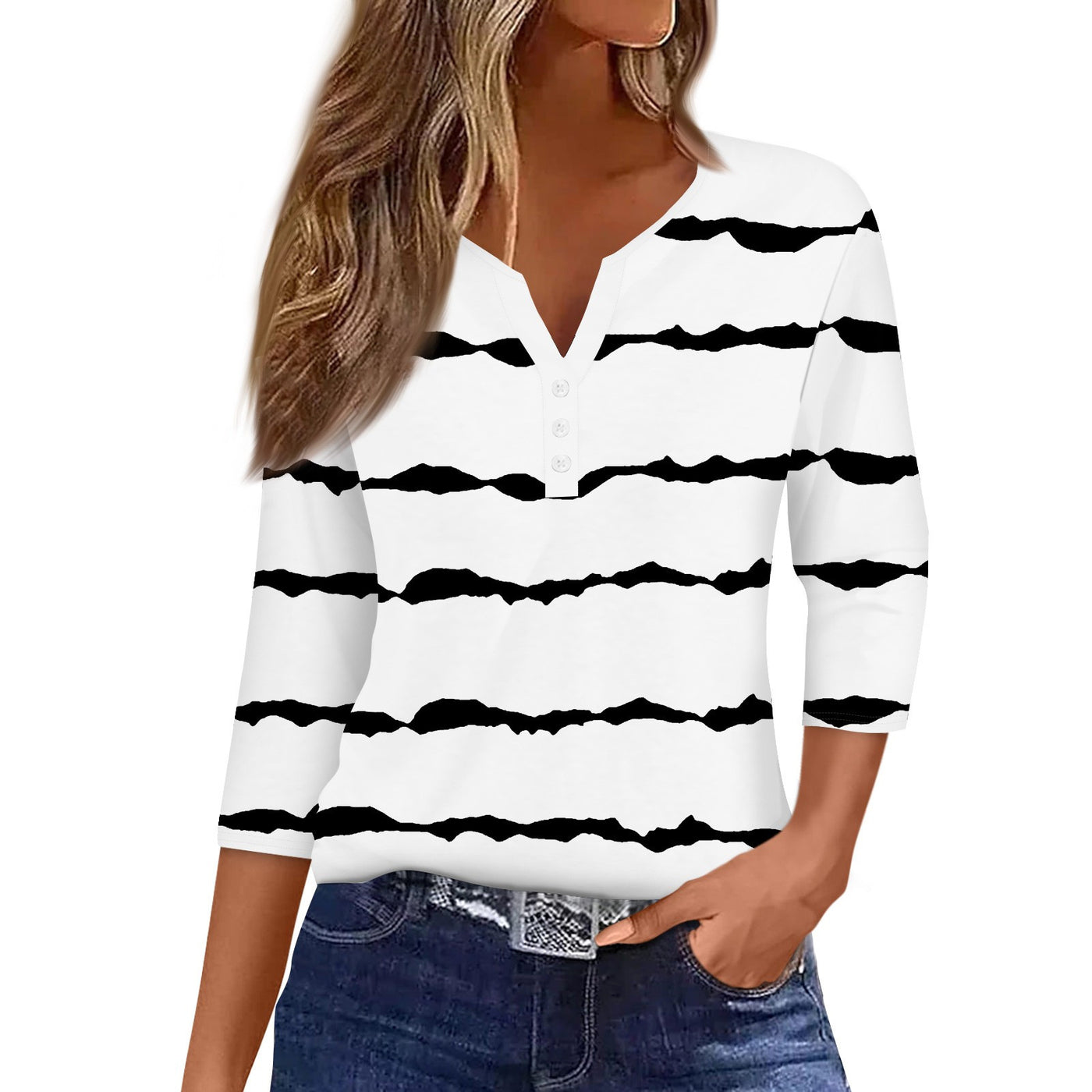 Brenda - Striped V-Neck Top 12