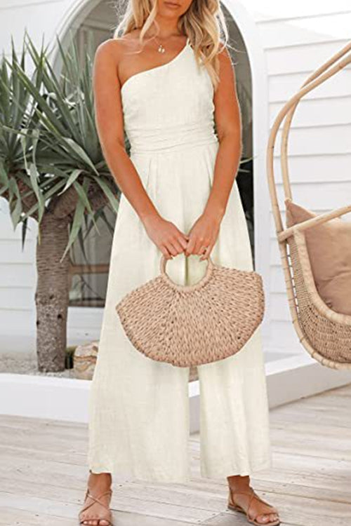 Cleo - Solid One Shoulder Wide Leg Jumpsuit