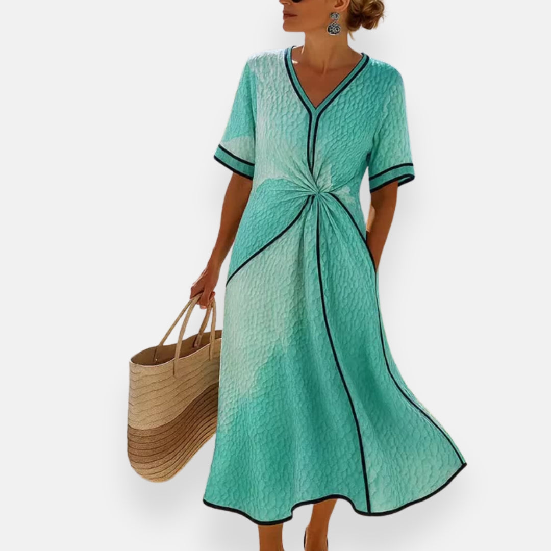 Thalina – Tie-Front Trimmed Dress