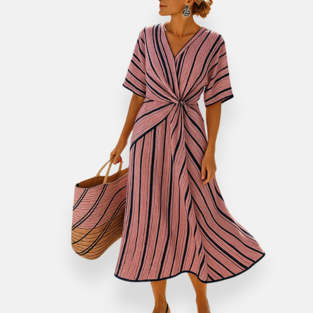 Kyrenia – Striped Draped-Tie Dress