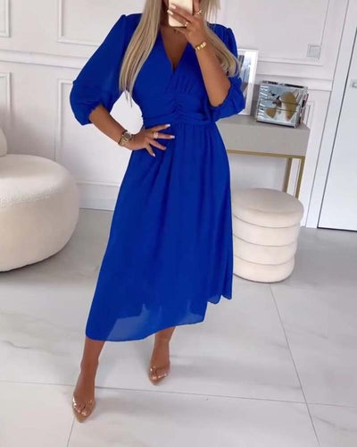 Aitana - V-Neck Solid Color Waist Dress
