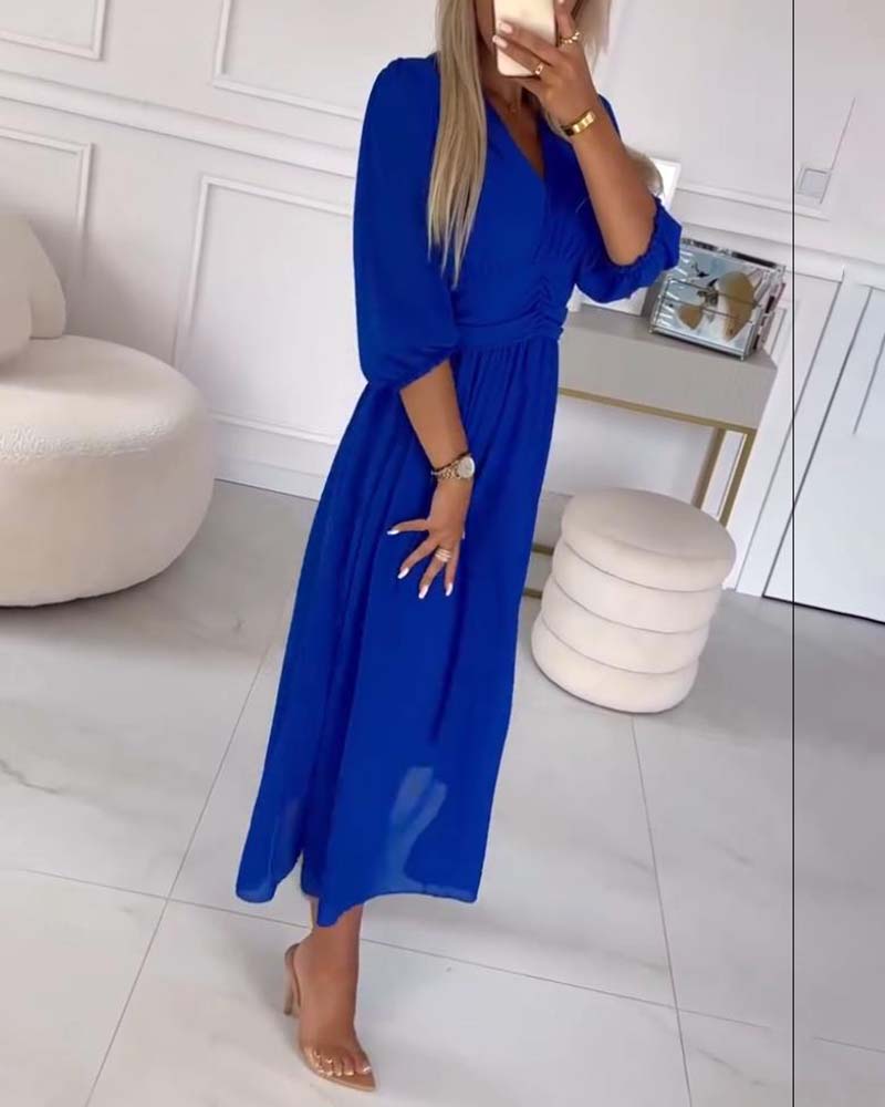 Aitana - V-Neck Solid Color Waist Dress
