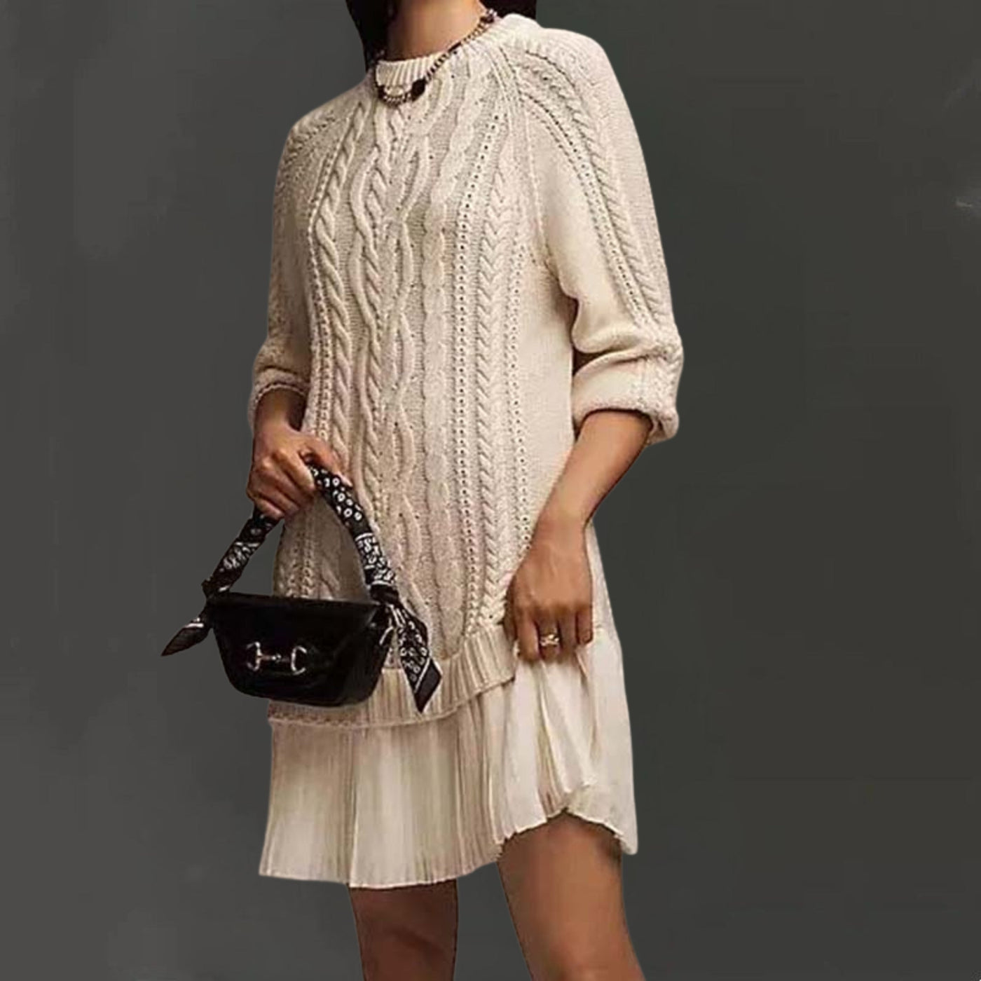 Kalena – Cable Knit Mini Sweater Dress
