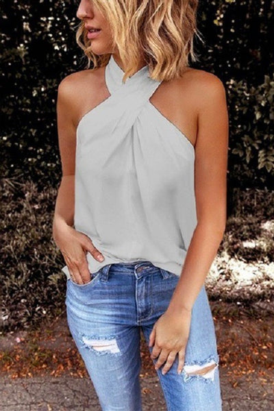 Vanessa - Criss Cross Halter Solid Sleeveless Top