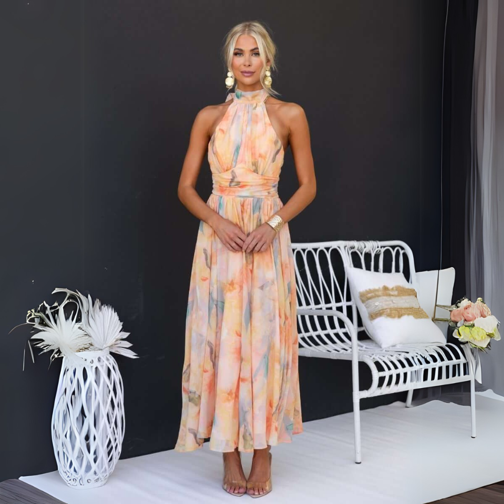 Solana – Watercolor Halter Maxi Dress