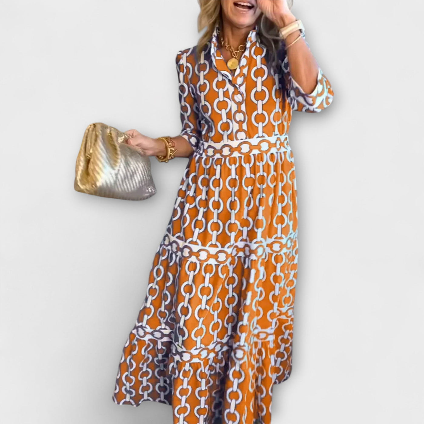 Elanora – Chain Print Shirt Midi Dress