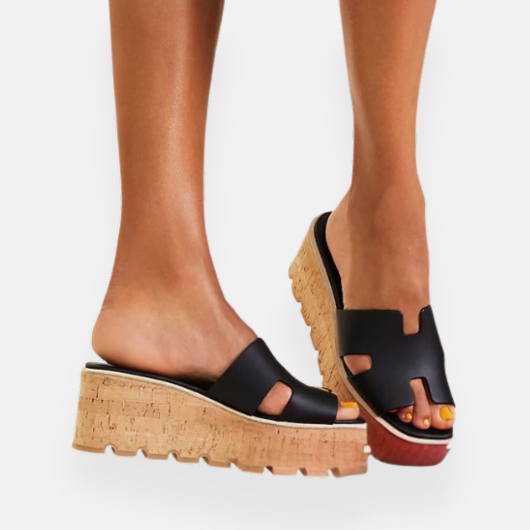 Laney - Cutout Platform Sandals with Cork-Effect Sole