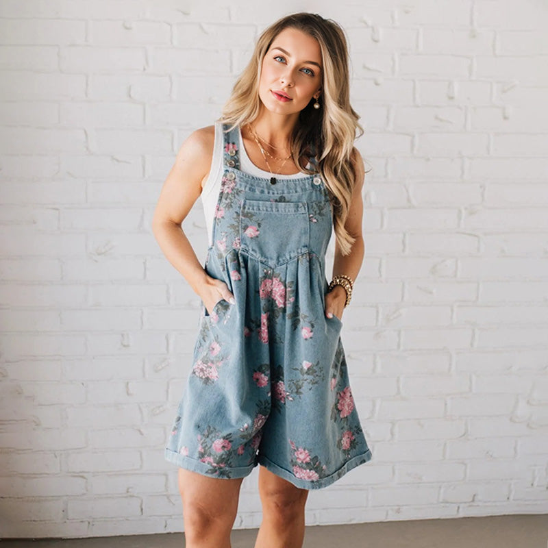 Marilane - Vintage Floral Printed Denim Jumpsuit