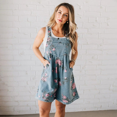 Marilane - Vintage Floral Printed Denim Jumpsuit