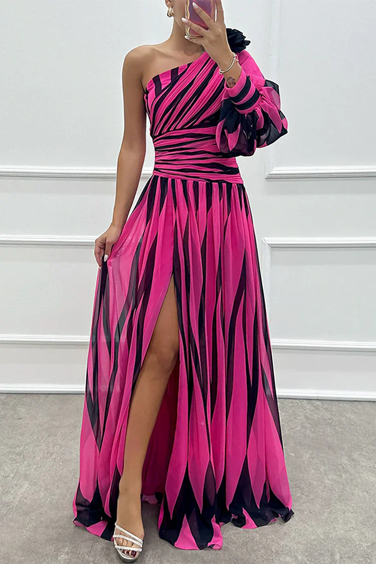 Rosalind - Elegant Striped One-Shoulder Maxi Dress