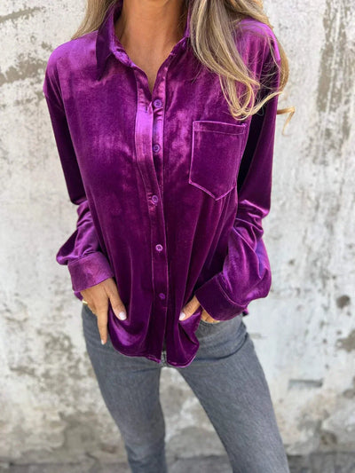 Celeste – Velvet Button-Down Blouse