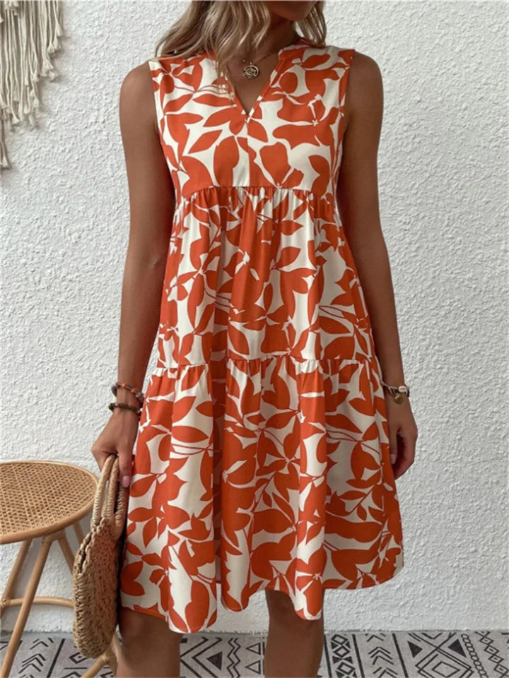 Natalia - Stylish Summer Dress With Leaf Print