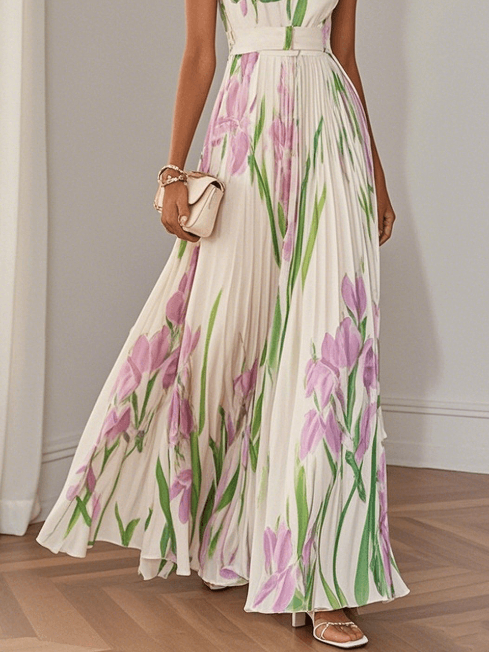 Noelis – Luxury Pleated Floral Maxi Dress