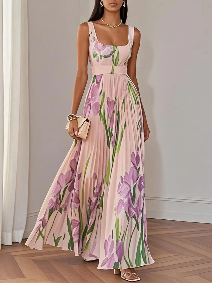 Noelis – Luxury Pleated Floral Maxi Dress