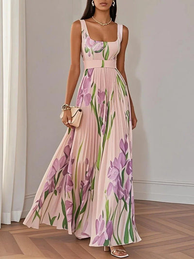 Noelis – Luxury Pleated Floral Maxi Dress