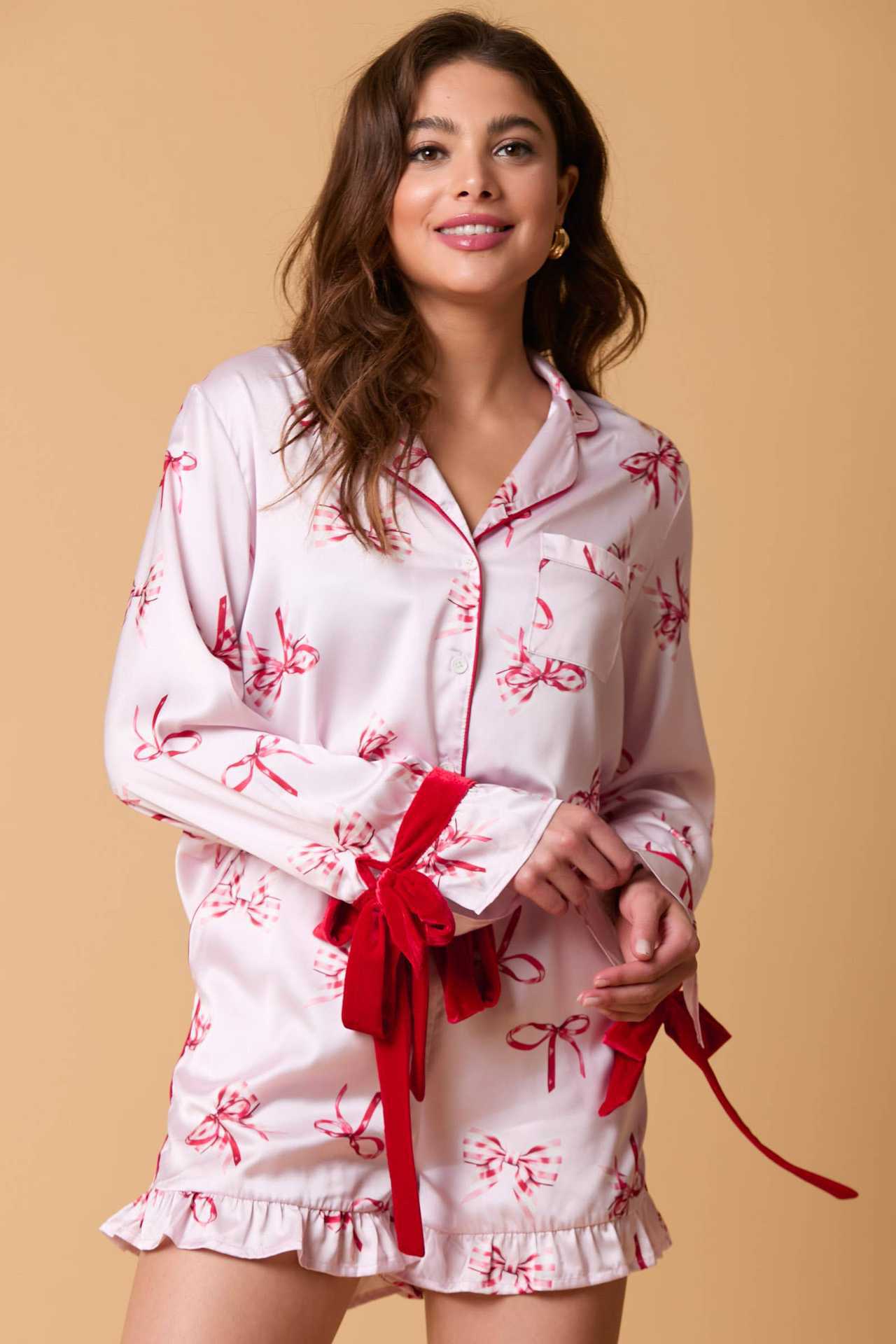 Eudora - Silk Sleepwear Butterfly Knot Cuff Print Set 2