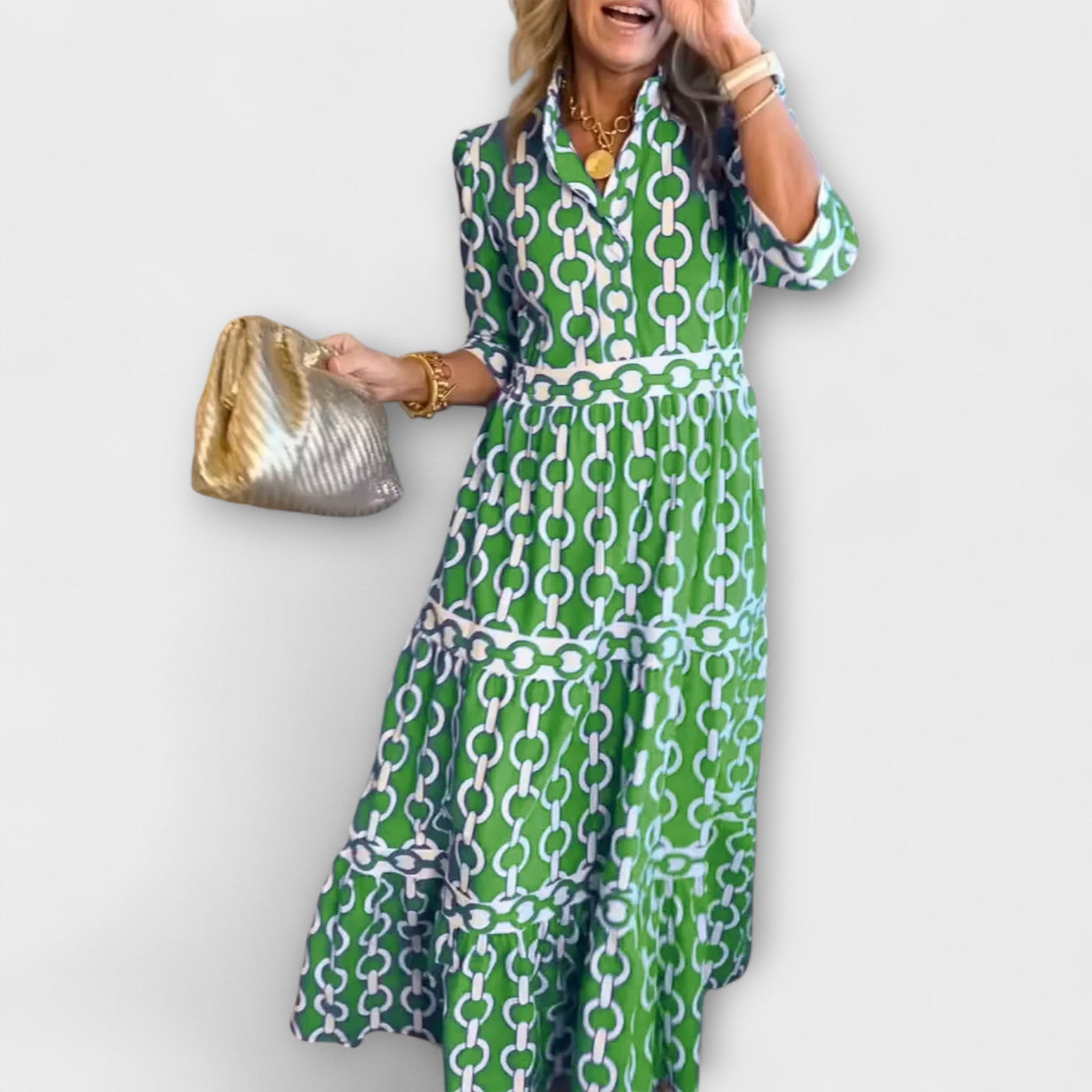 Elanora – Chain Print Shirt Midi Dress