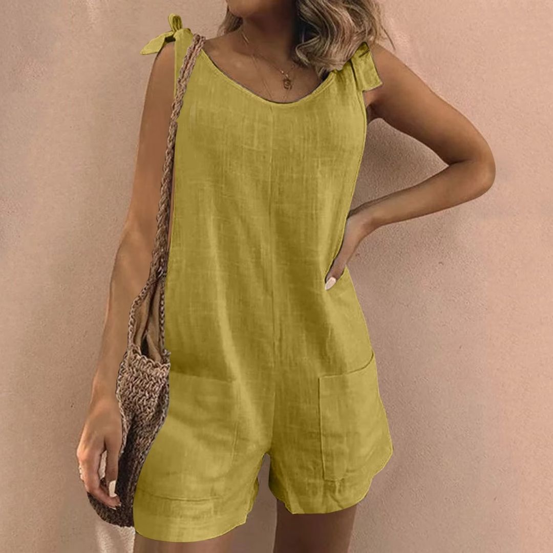 Majina - Tie Shoulder Pocket Jumpsuit