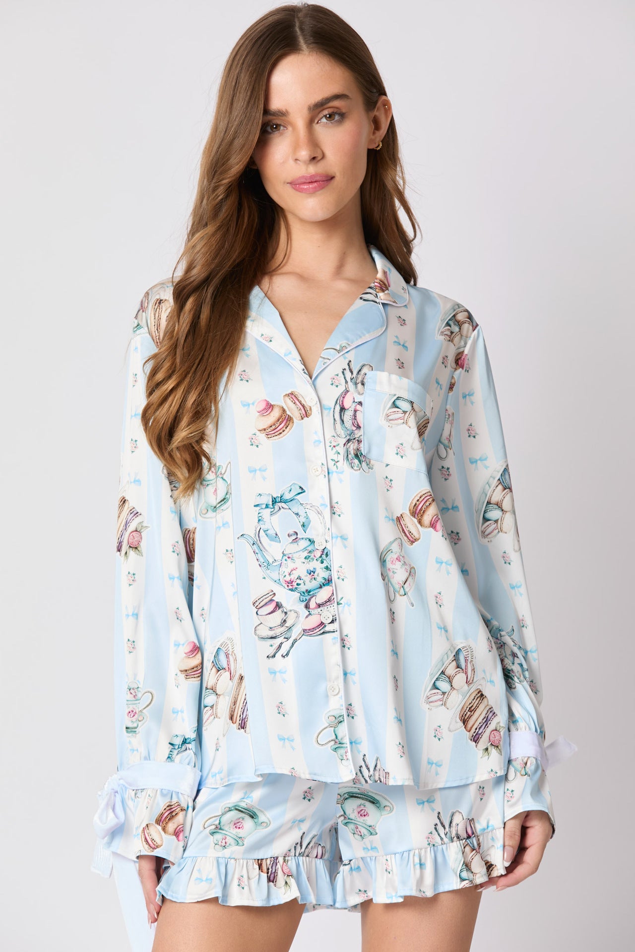 Eudora - Silk Sleepwear Butterfly Knot Cuff Print Set