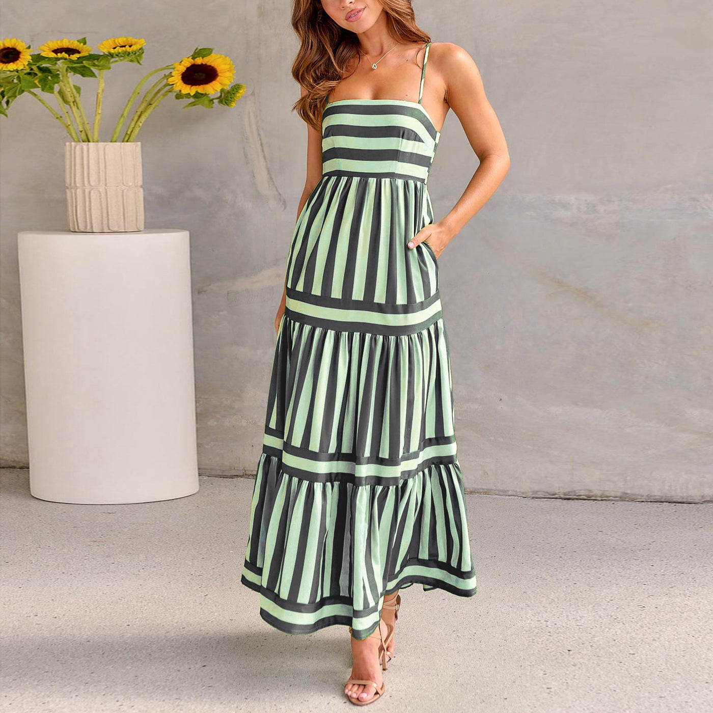 Hannah - Color Block Striped Maxi Dress