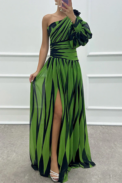 Rosalind - Elegant Striped One-Shoulder Maxi Dress
