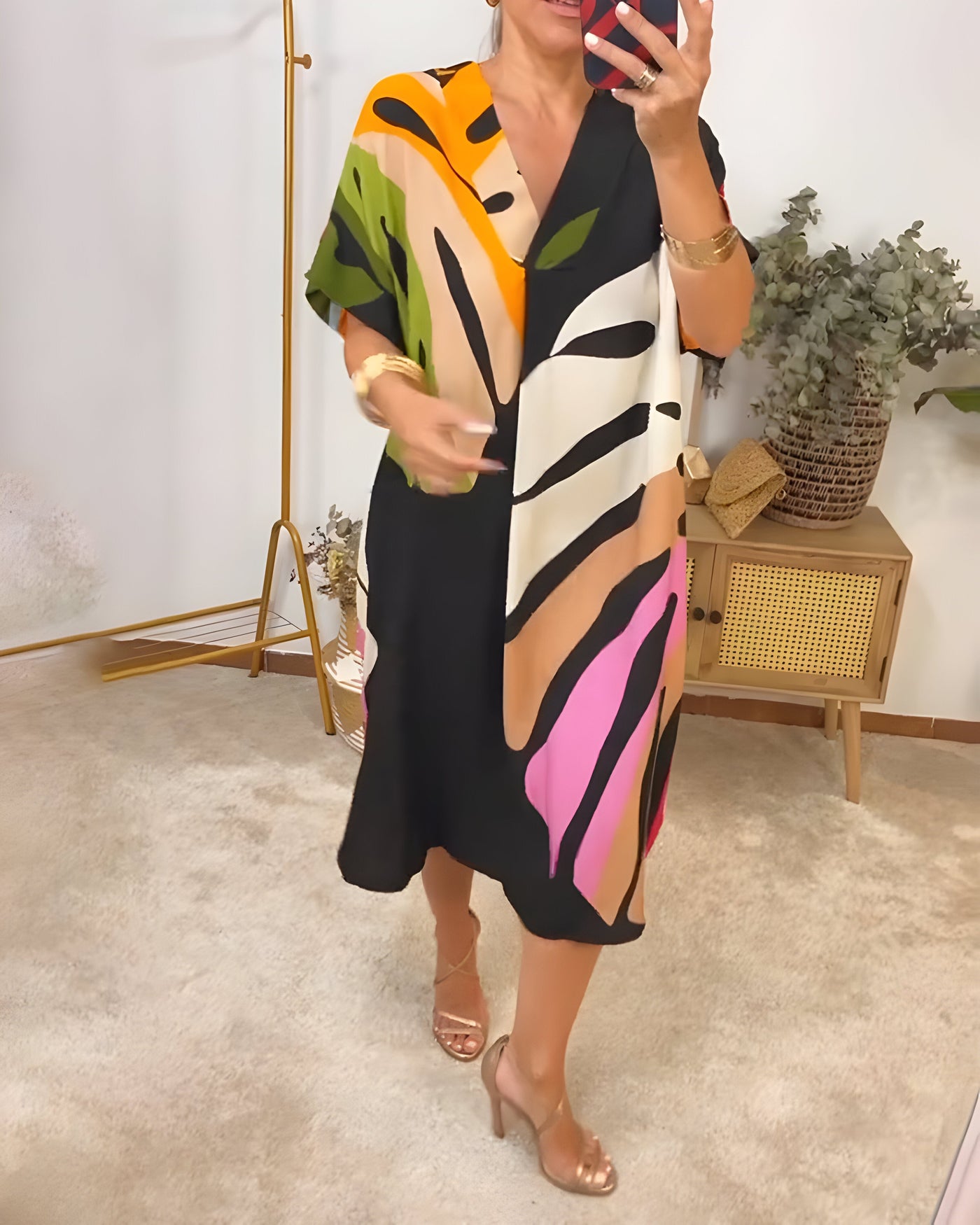 Coralie – Leaf Print Midi Dress