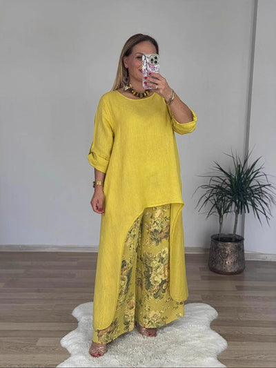 Zamara - Long-Sleeved Top And Printed Pants Set