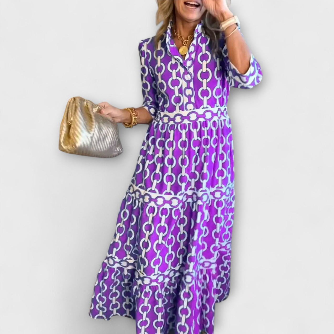 Elanora – Chain Print Shirt Midi Dress