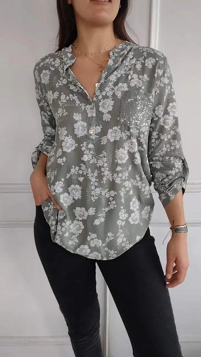 Imaan - Long Sleeved Printed Sequin Pocket Shirt 4