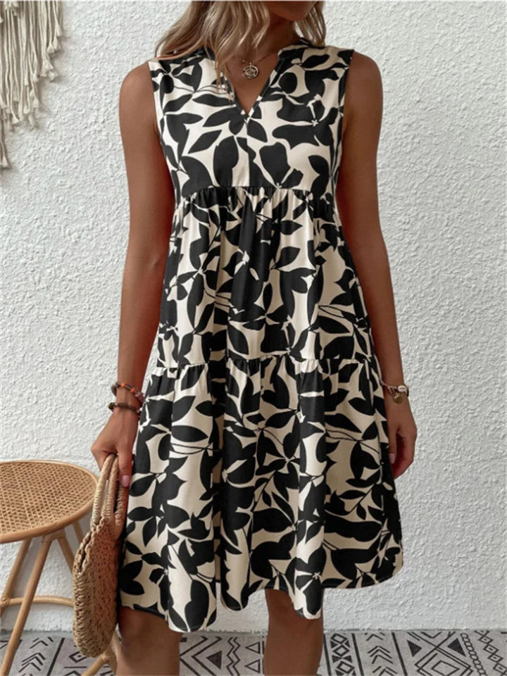 Natalia - Stylish Summer Dress With Leaf Print