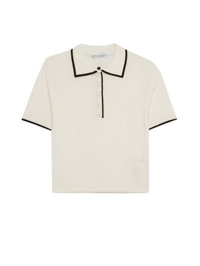 Nara - Contrast Trim Metal Button Knit Top