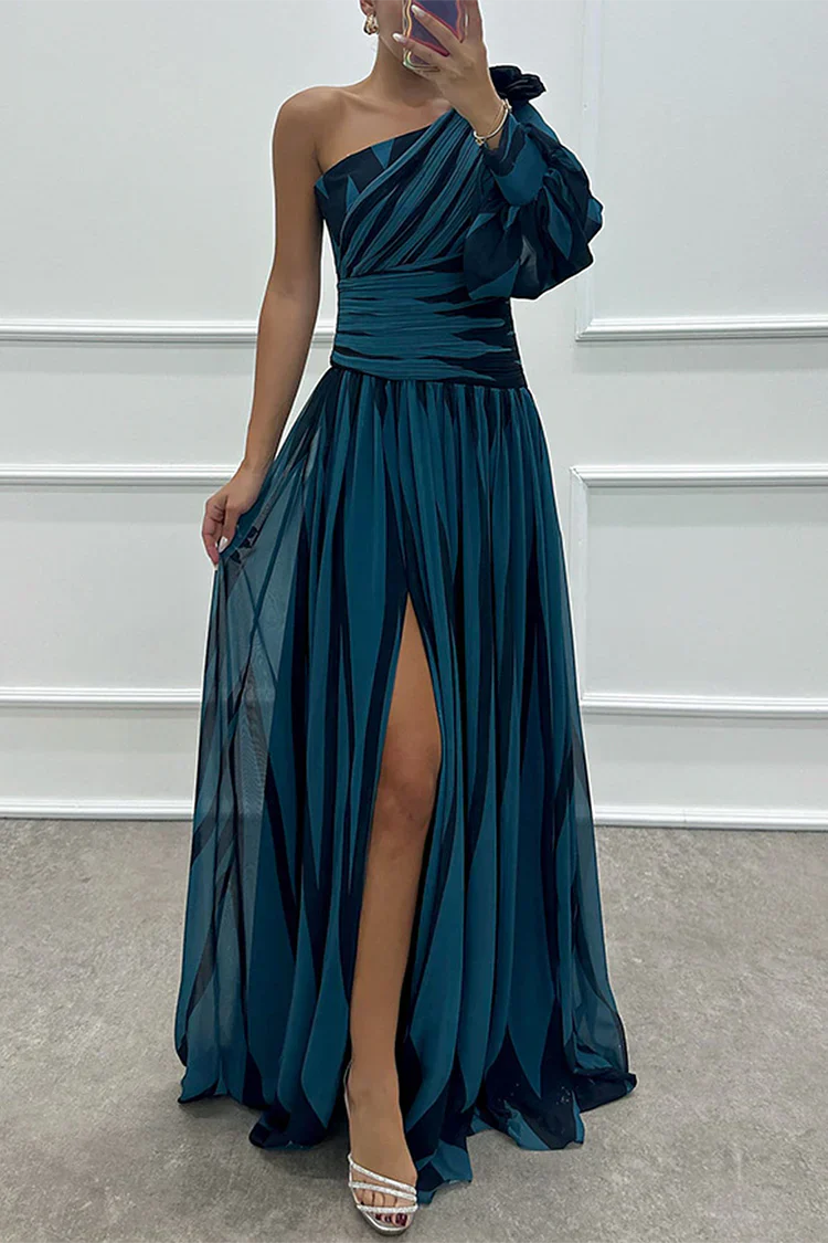 Rosalind - Elegant Striped One-Shoulder Maxi Dress