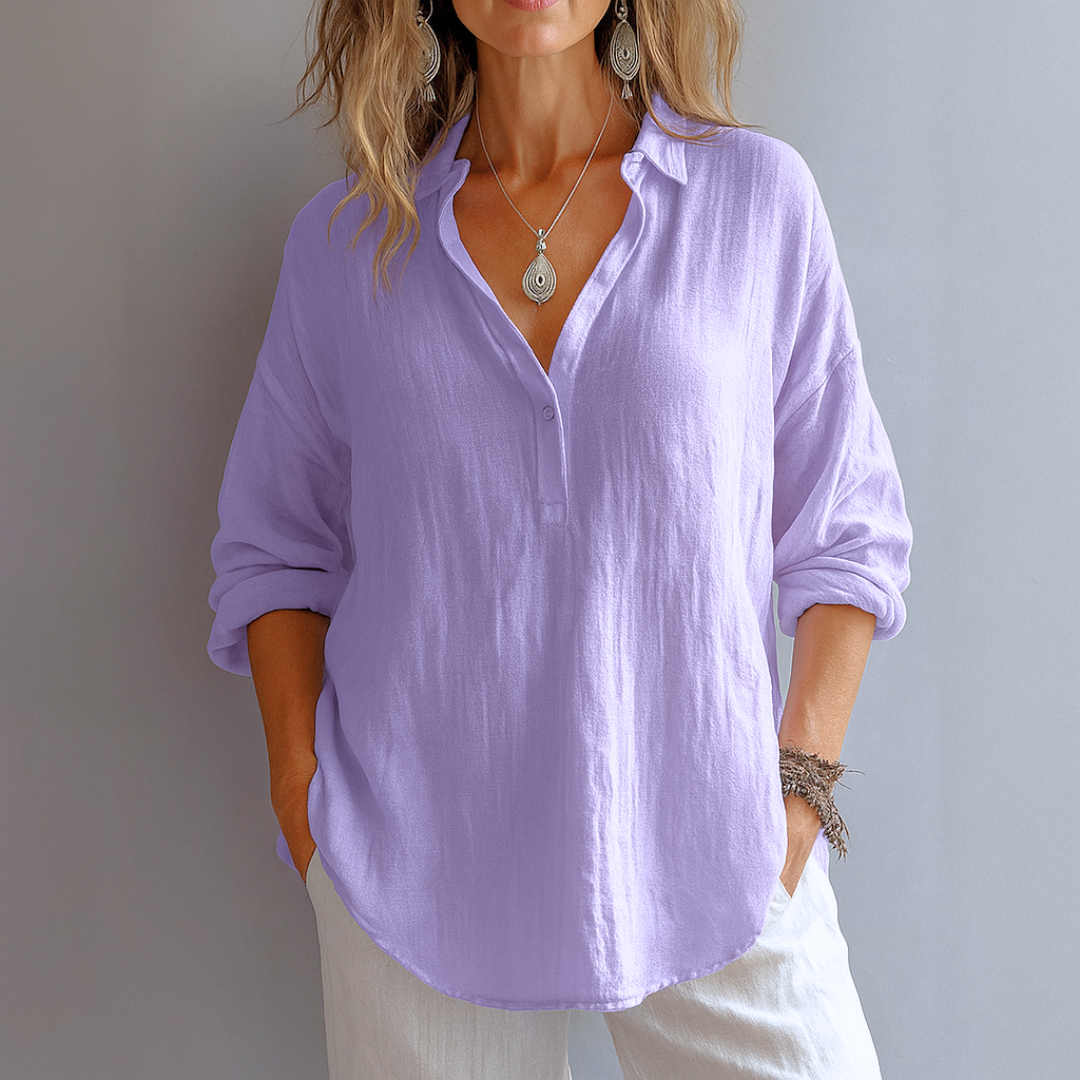 Elowen – Effortless Linen V-Neck Blouse