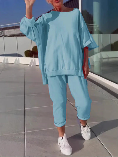 Angelina -  Round Neck Long Sleeved Top Set