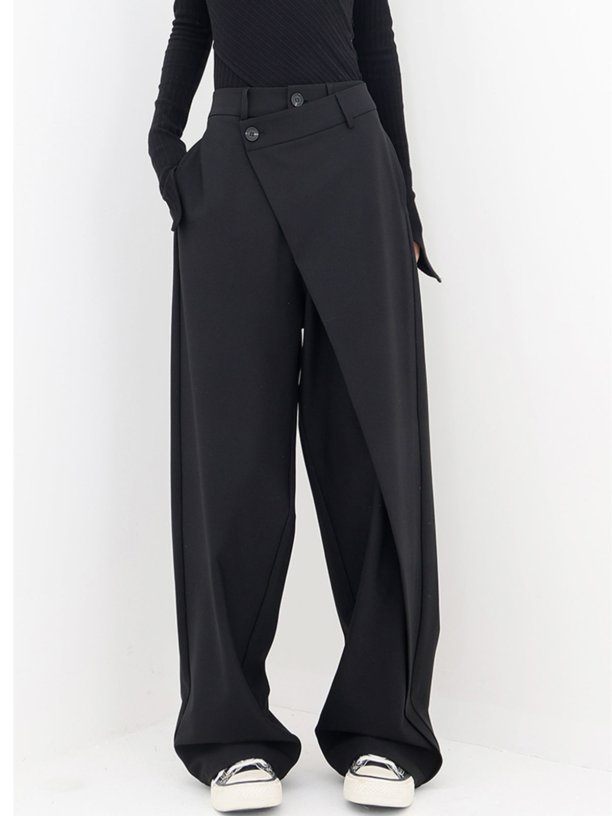 Ashley - Asymmetrical Layer Button Wide Leg Dress Pants