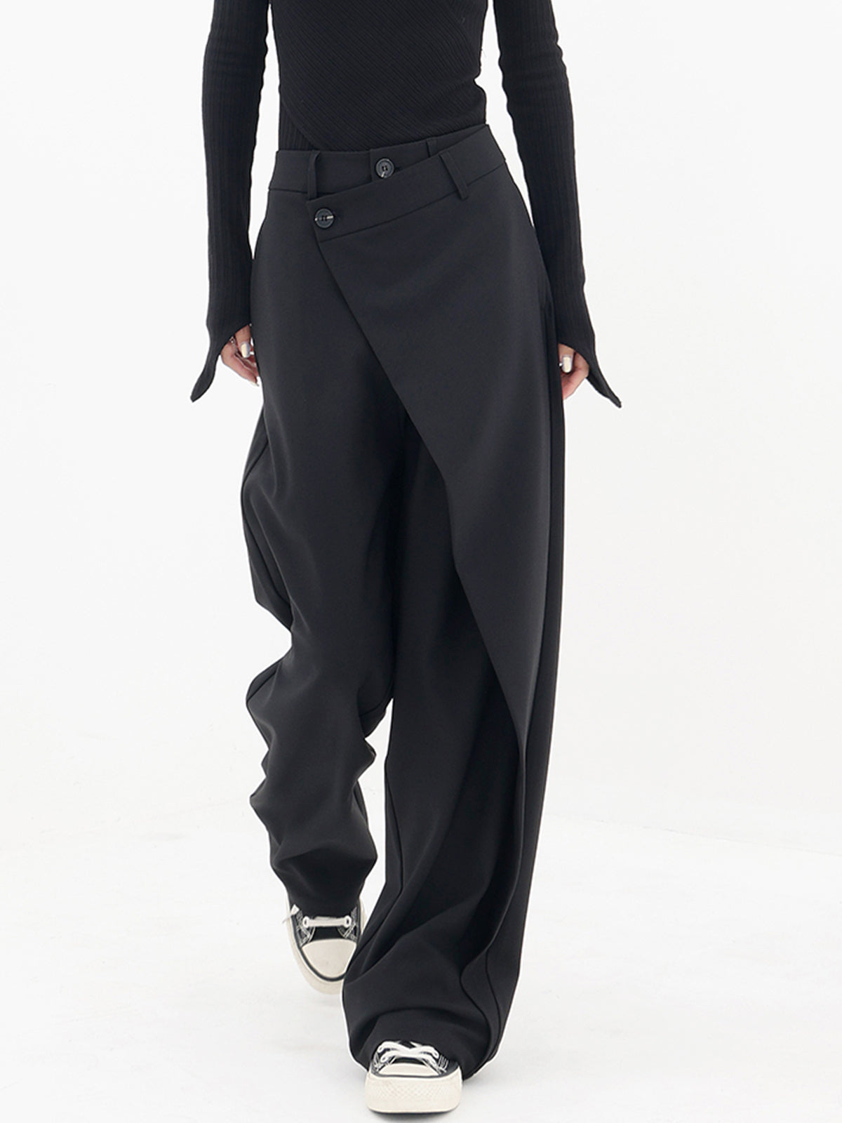 Ashley - Asymmetrical Layer Button Wide Leg Dress Pants