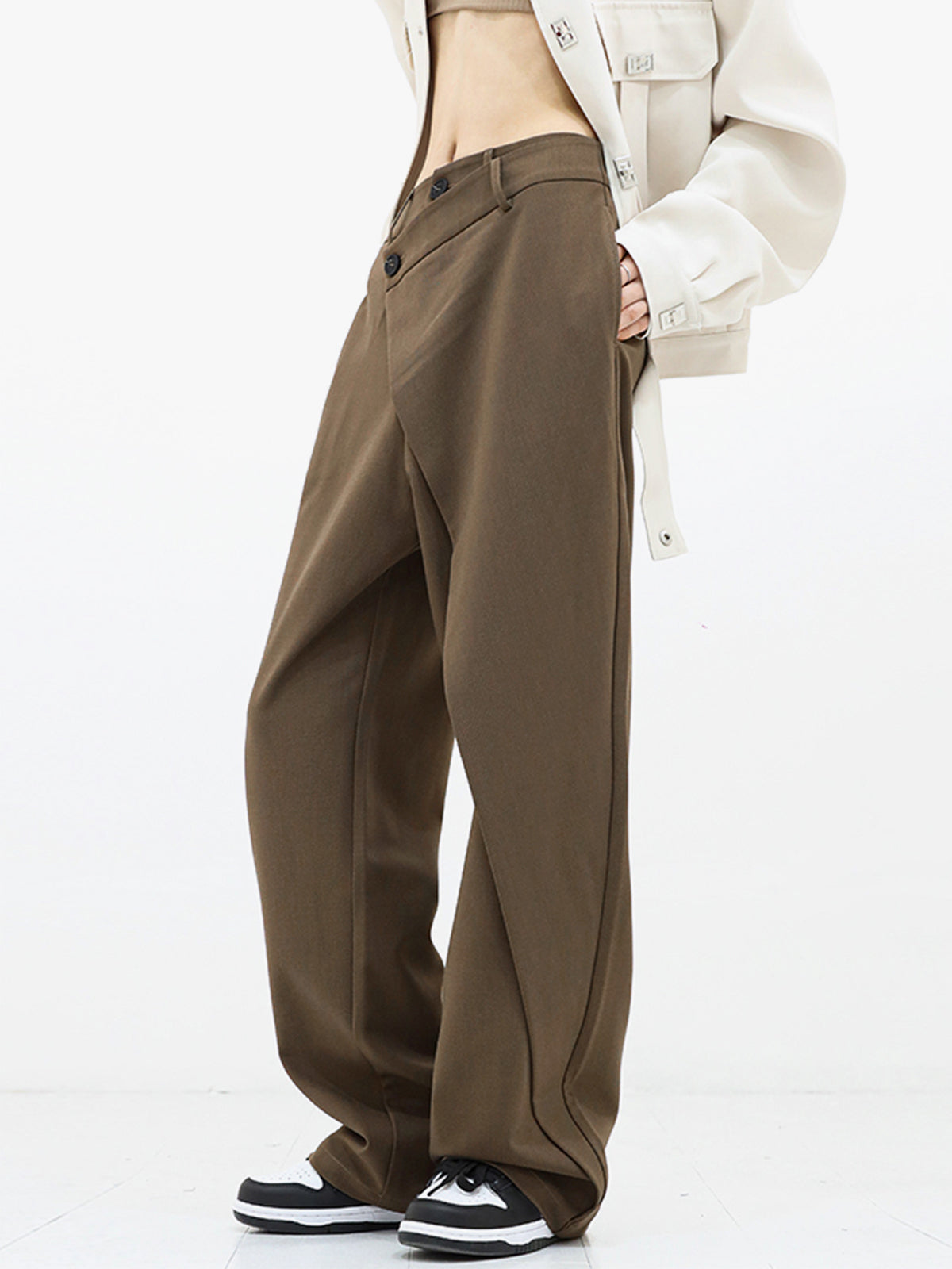 Ashley - Asymmetrical Layer Button Wide Leg Dress Pants