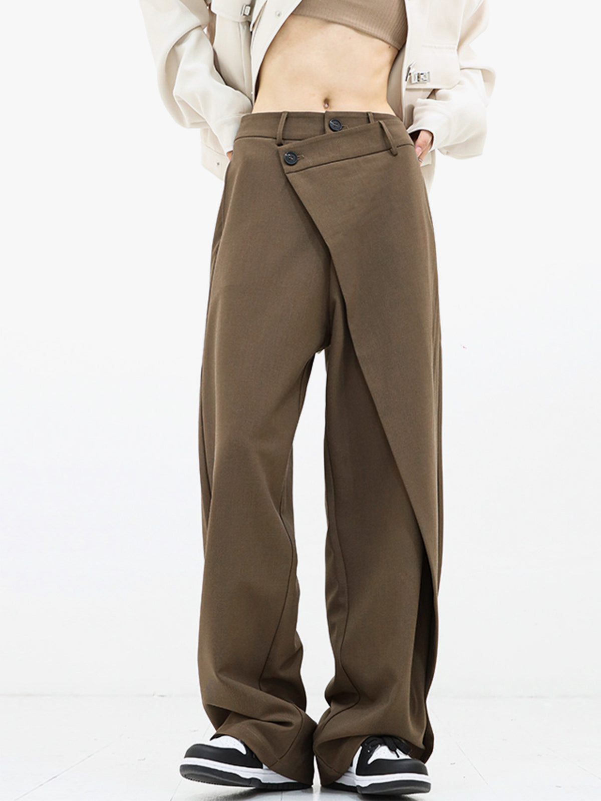 Ashley - Asymmetrical Layer Button Wide Leg Dress Pants