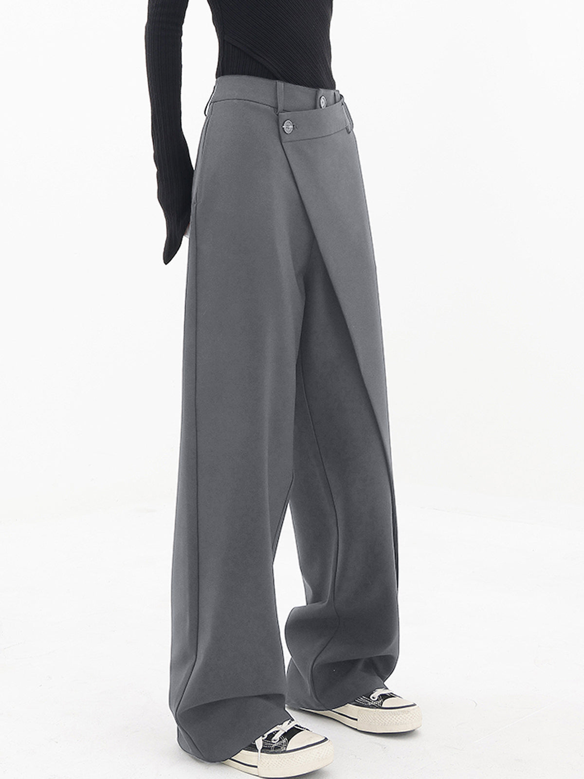 Ashley - Asymmetrical Layer Button Wide Leg Dress Pants