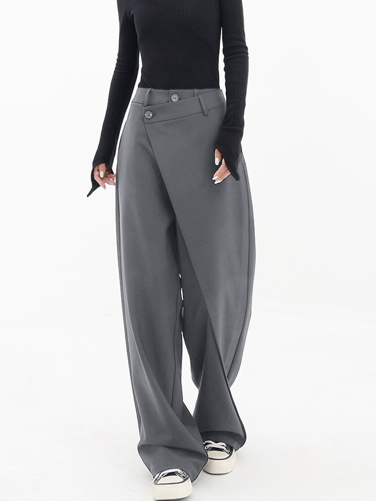 Ashley - Asymmetrical Layer Button Wide Leg Dress Pants